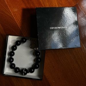 Emporio Armani Black Onyx and Sterling Silver Choker Necklace